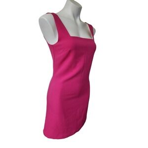 Hemline solid hot pink shift dress size small square neck